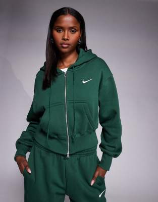 Nike - Phoenix Fleece - Cropped-Kapuzenjacke in Grün