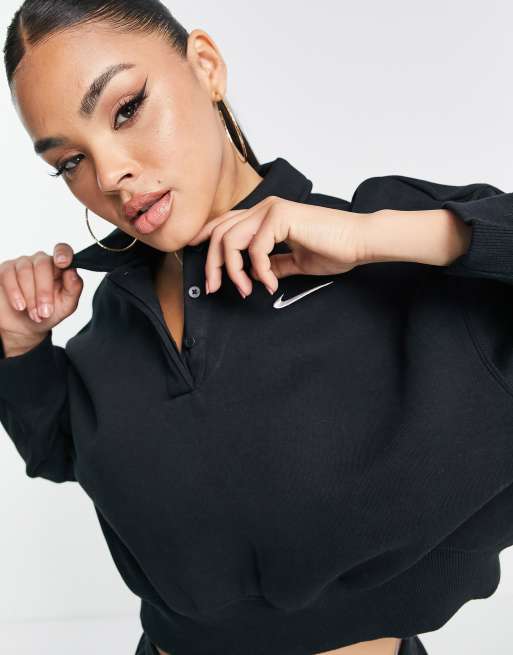 Nike Phoenix Fleece cropped polo sweatshirt in black | ASOS