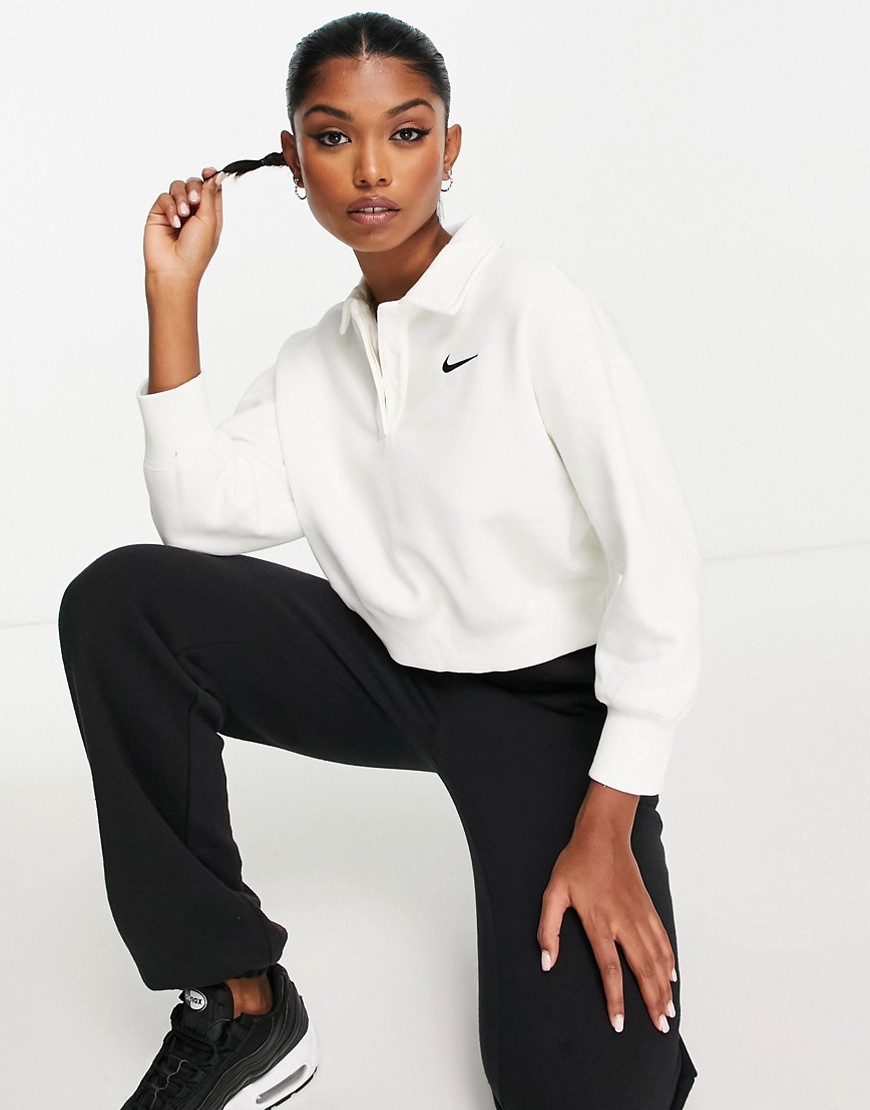 Nike Phoenix Fleece cropped polo sweatshirt in white