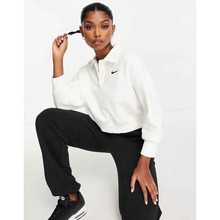 Nike Phoenix Fleece cropped polo sweatshirt in white