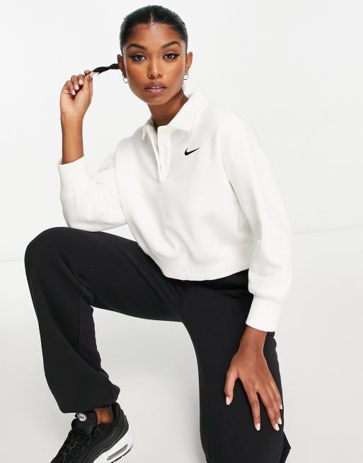 Nike Phoenix Fleece cropped polo sweatshirt in white | ASOS