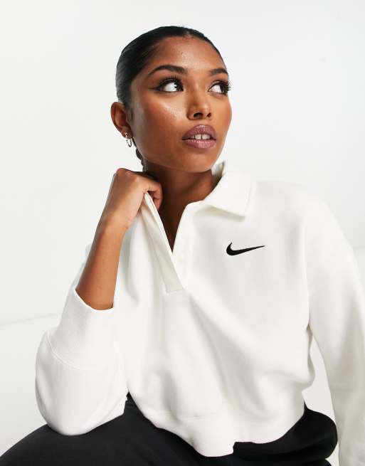 Nike Phoenix Fleece cropped polo sweatshirt in white