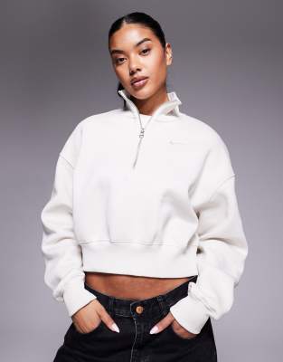 Nike Phoenix Fleece Cropped Quarter Zip Sweater In Neutral