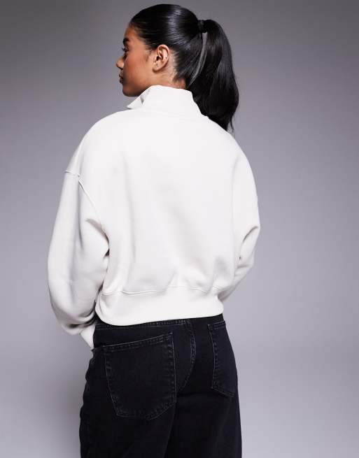 Nike Phoenix Fleece cropped quarter zip sweater in beige | ASOS