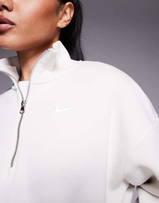 Nike Phoenix Fleece cropped quarter zip sweater in beige