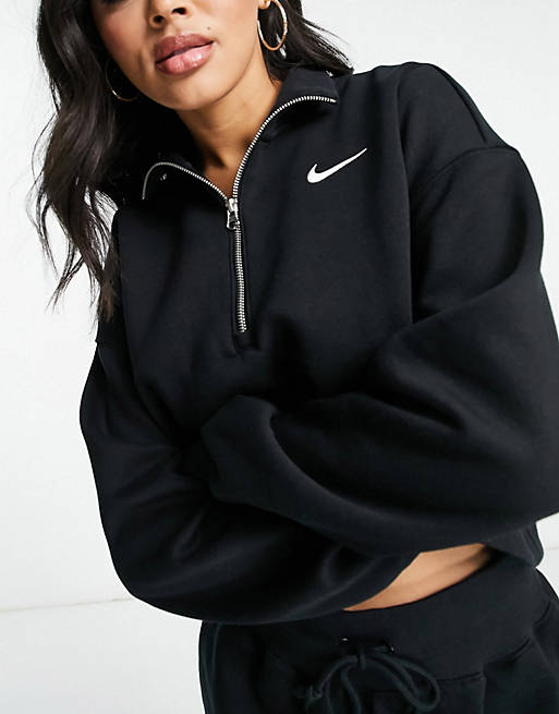 Nike Phoenix Fleece cropped quarter zip sweatshirt in black | ASOS