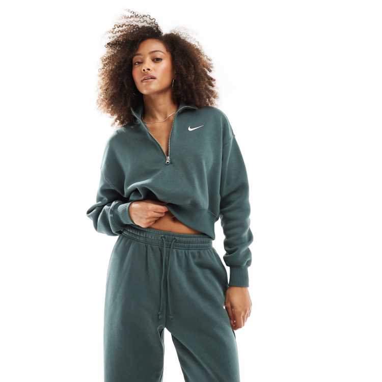 Nike Phoenix fleece cropped quarter zip sweatshirt in dark