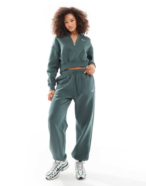 Nike Phoenix fleece cropped quarter zip sweatshirt in dark green