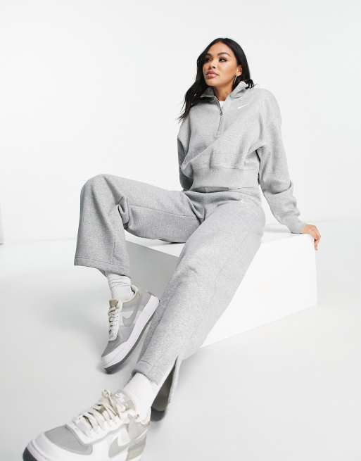 Nike Phoenix Fleece cropped quarter zip sweatshirt in gray | ASOS