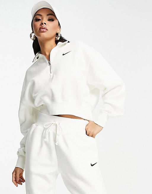 cirkulære besøgende tin Nike Phoenix Fleece cropped quarter zip sweatshirt in white | ASOS