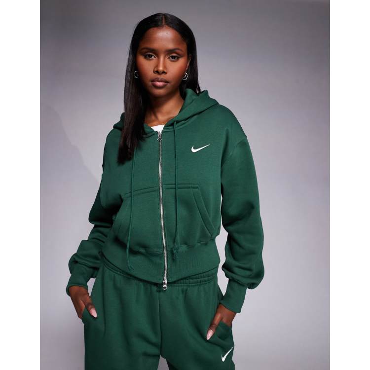 Nike Phoenix Fleece cropped zip through hoodie in green | ASOS