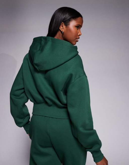 Nike Phoenix Fleece cropped zip through hoodie in green, 4 of 4