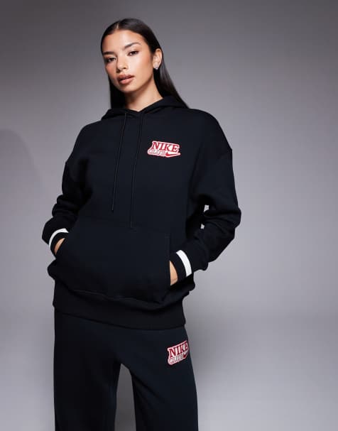 Nike – Phoenix Fleece – Czarna bluza oversize z kapturem i grafiką na plecach - view 1