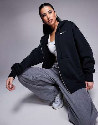 Nike – Phoenix Fleece – Czarna bluza oversize z kapturem i zapięciem na zamek - view 1