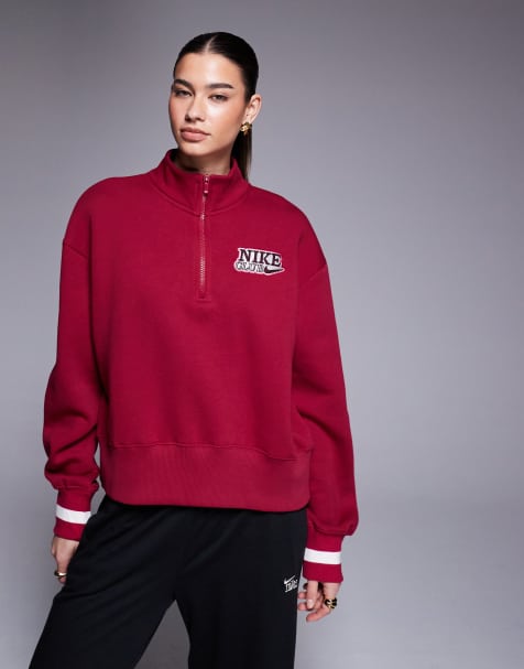 Nike – Phoenix Fleece – Czerwona bluza z zamkiem pod szyją - view 1