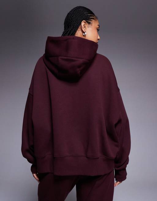 Nike - Phoenix Fleece - Felpa bordeaux super oversize con cappuccio, 3 di 4