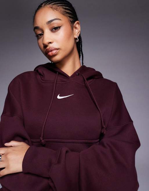 Nike - Phoenix Fleece - Felpa bordeaux super oversize con cappuccio, 4 di 4