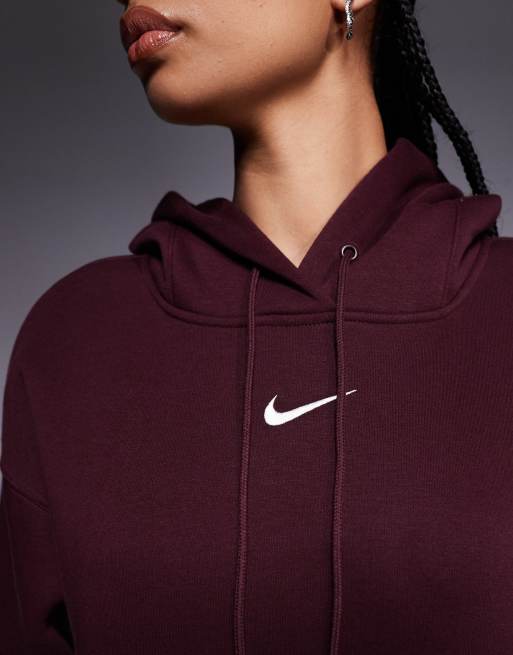 Nike - Phoenix Fleece - Felpa con cappuccio oversize bordeaux, 3 di 4