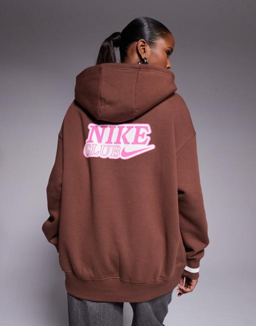 Nike - Phoenix Fleece - Felpa con cappuccio oversize marrone con grafica sul retro, 2 di 4