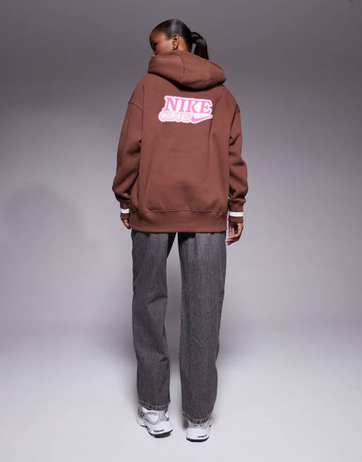 Nike - Phoenix Fleece - Felpa con cappuccio oversize marrone con grafica sul retro, 4 di 4