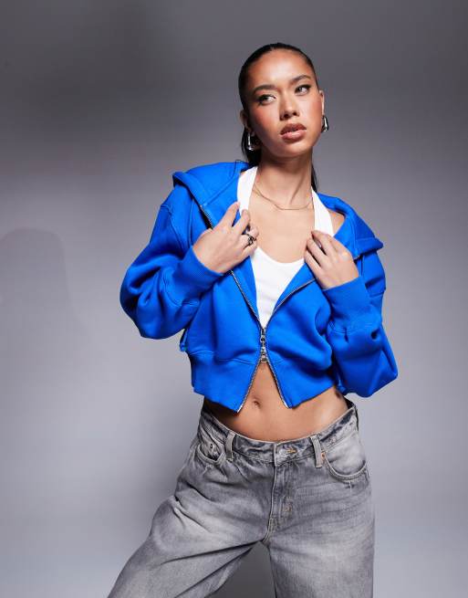 Nike - Phoenix Fleece - Felpa con cappuccio taglio corto blu con zip