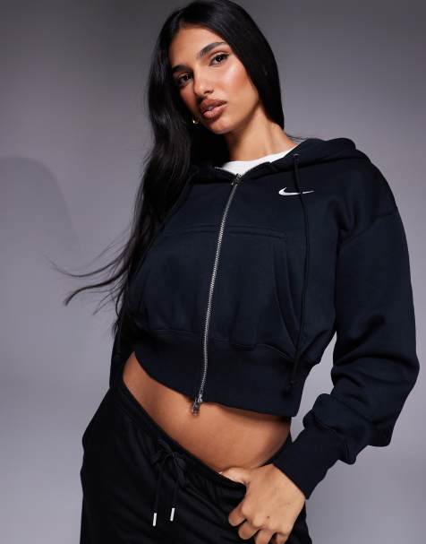 Nike - Phoenix Fleece - Felpa con cappuccio taglio corto nera con zip - view 1