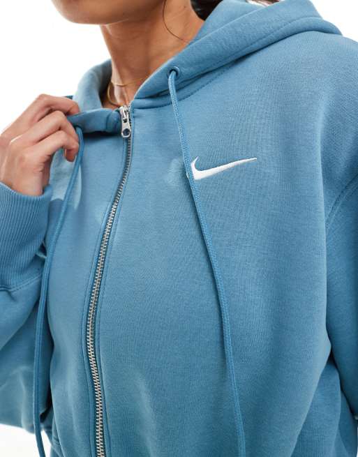 Nike Phoenix Fleece full zip cropped hoodie in blue