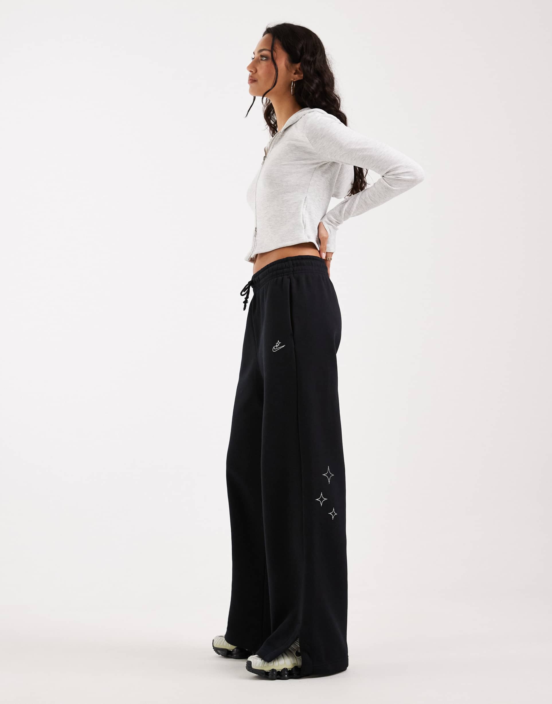 nike phoenix fleece goddess rhinestone sweatpants in black