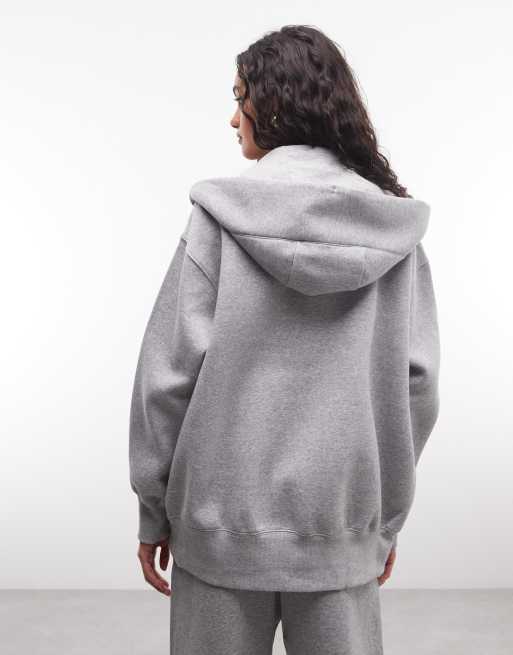 Nike - Phoenix Fleece - Grå oversized hættetrøje med lynlås , 3 af 4