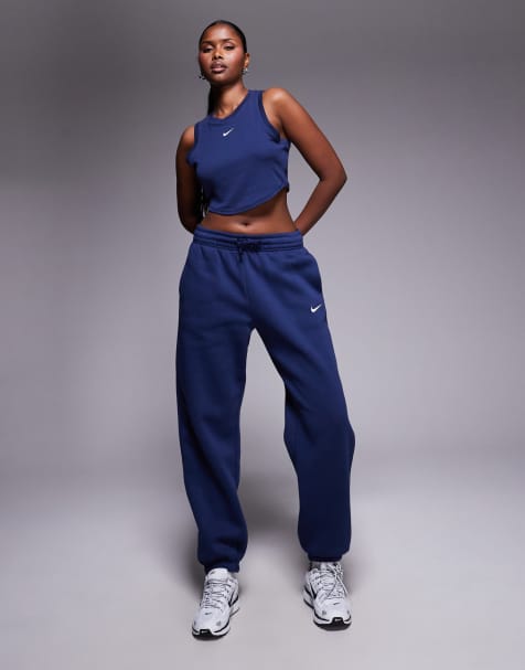 Nike – Phoenix Fleece – Granatowe joggersy oversize z wysokim stanem - view 1