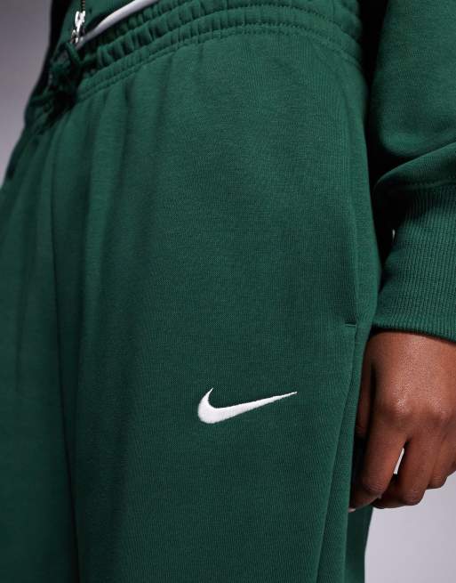 Nike - Phoenix Fleece - Grønne højtaljede joggingbukser med oversized pasform og tætsiddende benkanter, 3 af 5