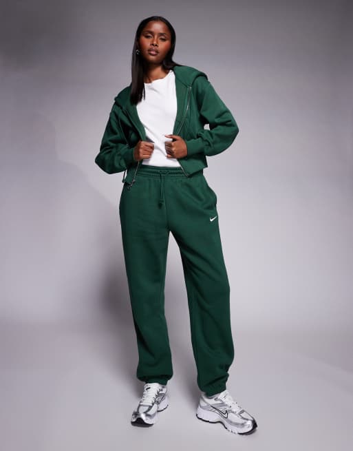 Nike – Phoenix Fleece – Grön, kort huvtröja med dragkedja, 2 av 4