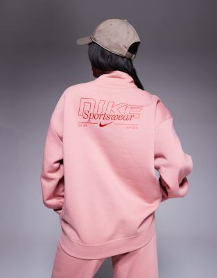 Nike Phoenix Fleece Gym Life Swoosh half zip sweatshirt in pink - view 1