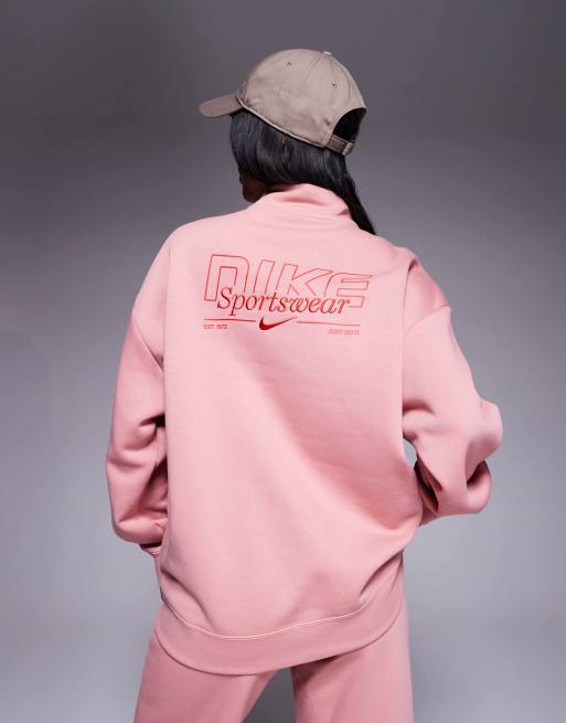 Nike Phoenix Fleece Gym Life Swoosh half zip sweatshirt in pink