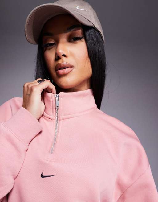 Nike Phoenix Fleece Gym Life Swoosh half zip sweatshirt in pink | ASOS