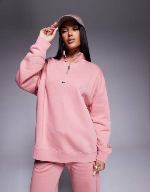 Nike Phoenix Fleece Gym Life Swoosh half zip sweatshirt in pink | ASOS