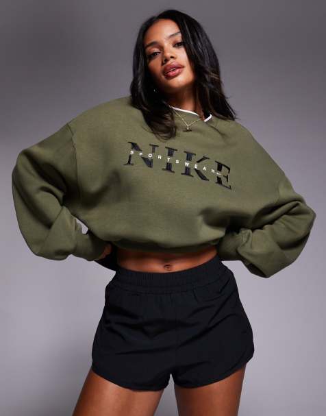 Nike Phoenix Fleece Gym Life Swoosh logo sweatshirt in khaki - view 1