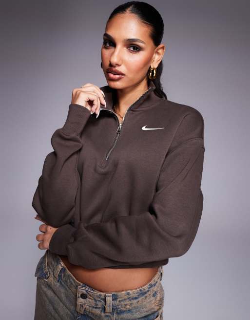 Nike Phoenix Fleece half zip cropped sweatshirt in brown