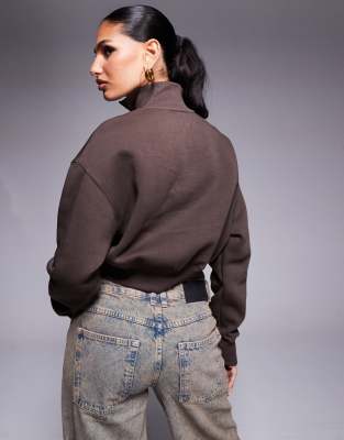 Nike Phoenix Fleece half zip cropped sweatshirt in brown | ASOS