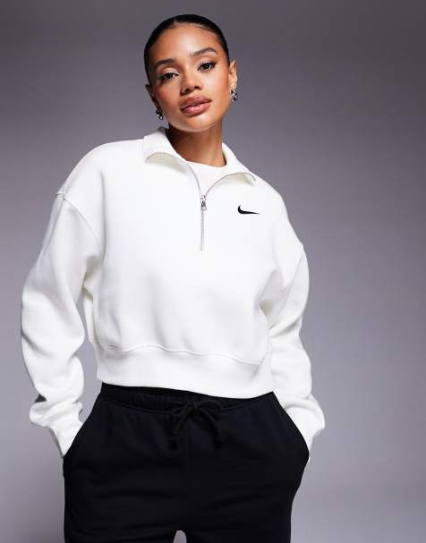 Nike Phoenix Fleece half zip cropped sweatshirt in off white - view 1