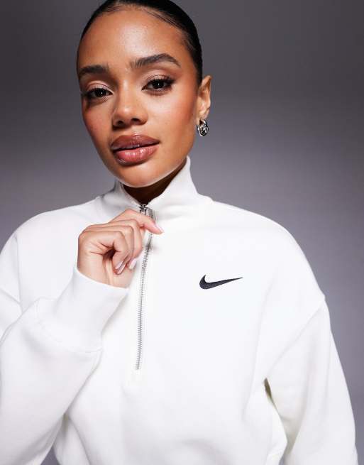 Nike Phoenix Fleece half zip cropped sweatshirt in off white, 3 of 4