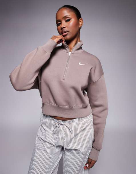 Nike Phoenix Fleece half zip sweatshirt in brown - view 1