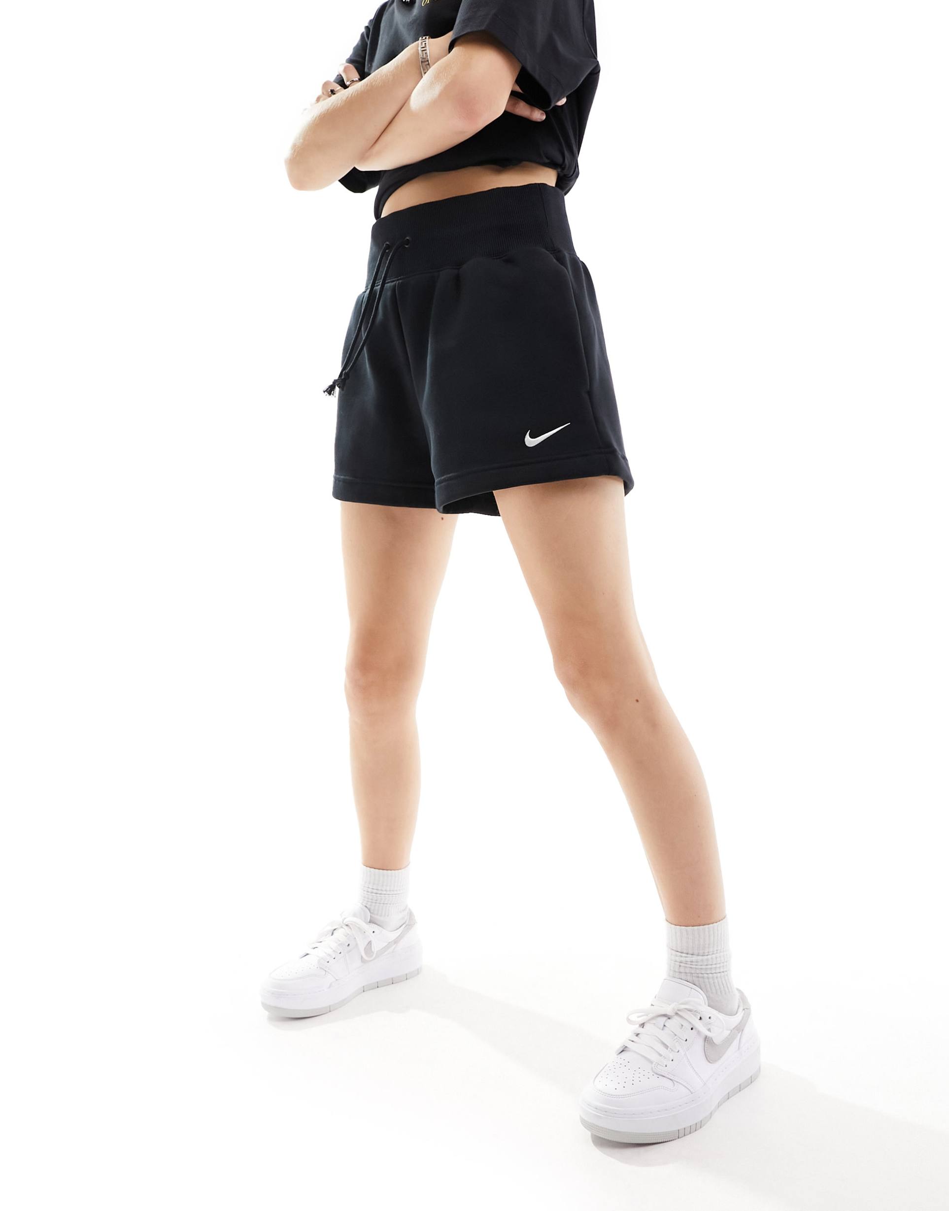 nike phoenix fleece high rise shorts in black