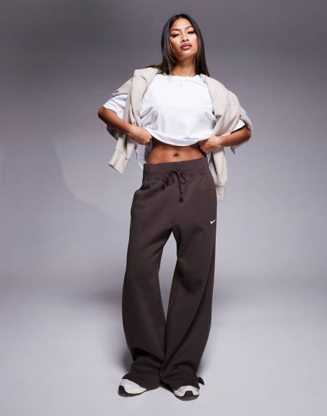 Nike Phoenix Fleece high rise wide leg sweatpants in brown - view 1