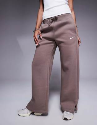 Nike Phoenix Fleece High Rise Wide Leg Sweatpants In Brown
