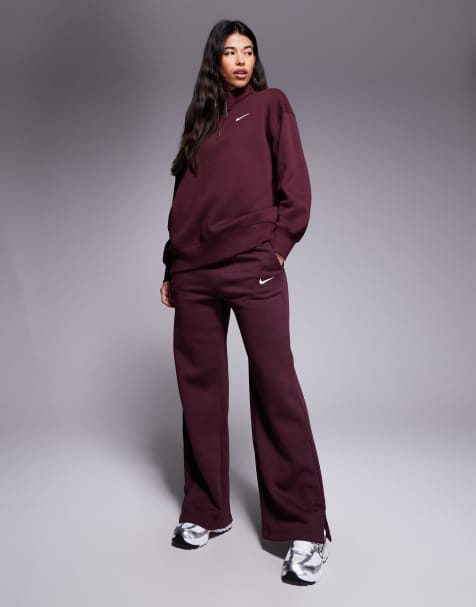 Nike Phoenix Fleece high rise wide leg sweatpants in burgundy - view 1