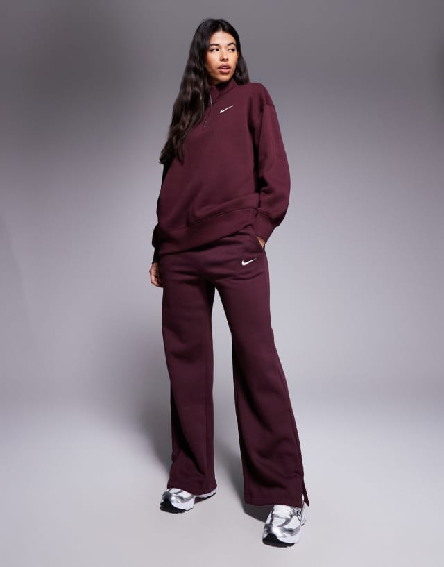 Nike Phoenix Fleece oversized quarter zip sweatshirt in burgundy