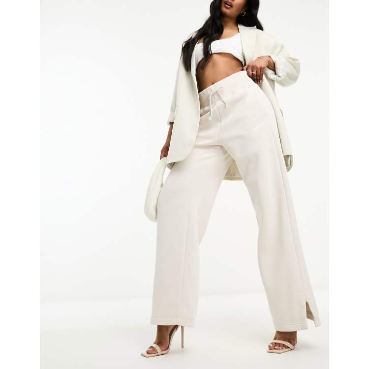 Nike Phoenix Fleece high rise wide leg sweatpants in light orewood