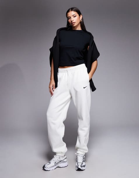 Nike Phoenix Fleece high waist oversized cuffed joggers in cream - view 1