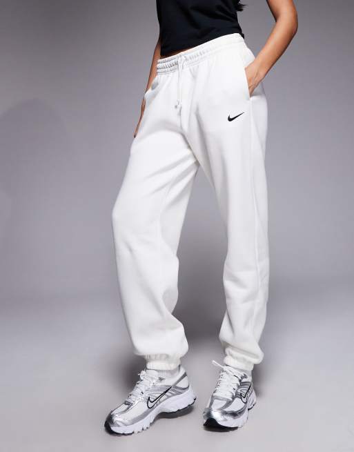 Nike Phoenix Fleece high waist oversized cuffed joggers in cream, 4 of 5